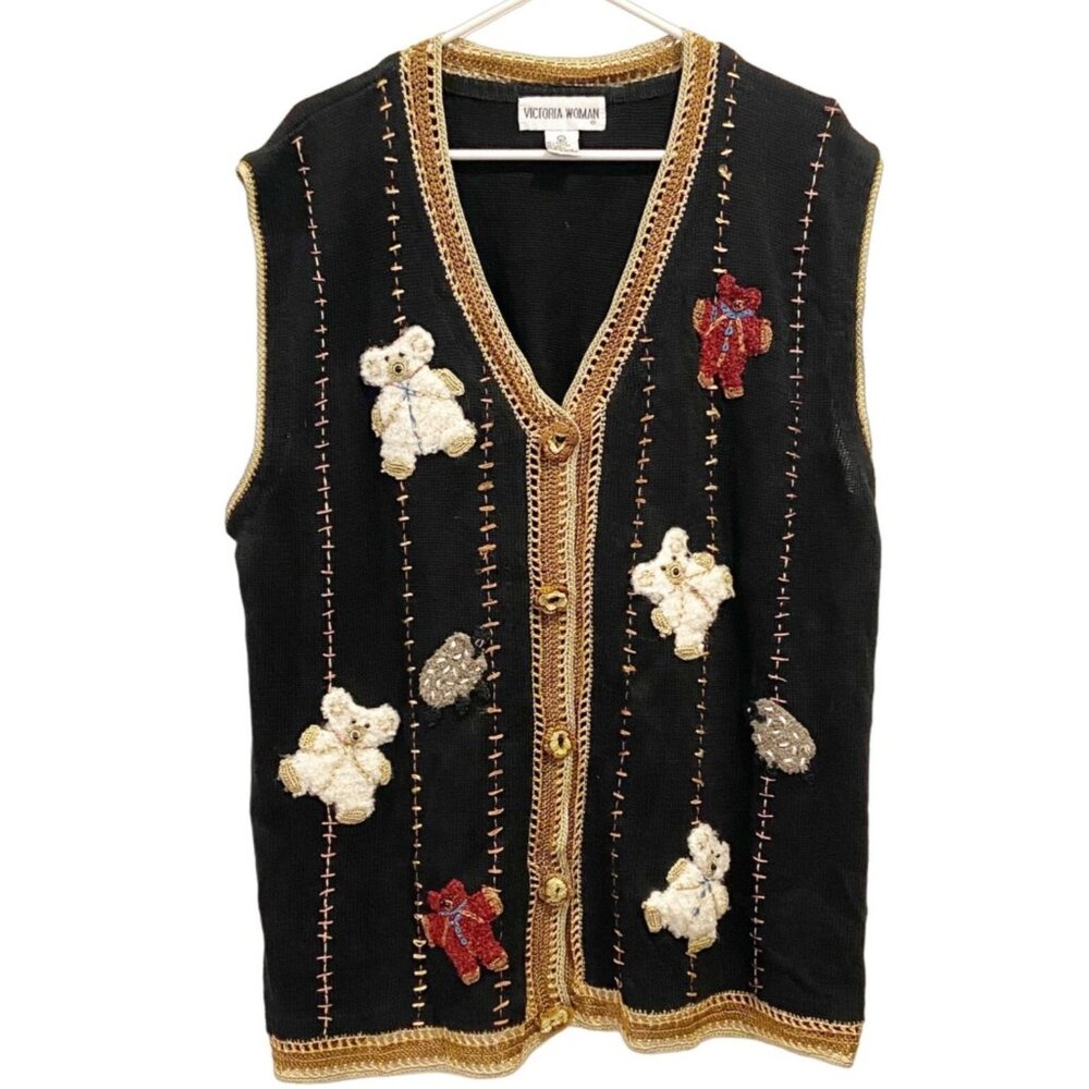 Victoria Jones Woman Vintage Teddy Bear Christmas Cardigan Sweater 2X